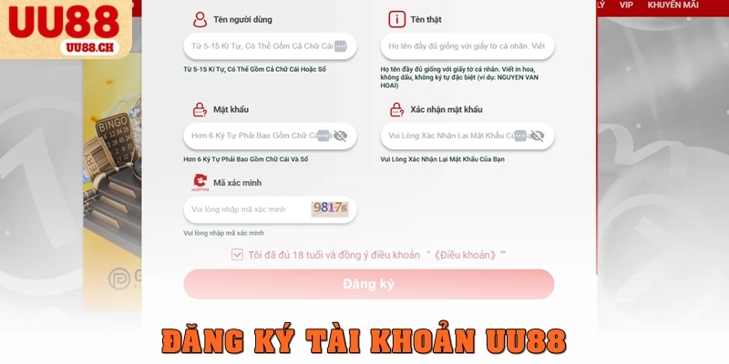 Đăng ký tài khoản UU88